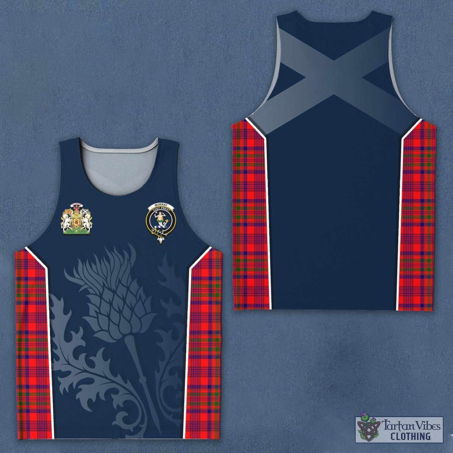 Tartan Vibes Clothing Murray of Tulloch Modern Tartan Men's Tanks Top with Family Crest and Scottish Thistle Vibes Sport Style