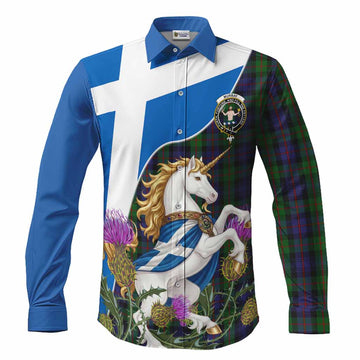 Murray Scottish Tartan Crest Unicorn Heritage Long Sleeve Button Shirts Men's Shirt S - Tartan Vibes Clothing