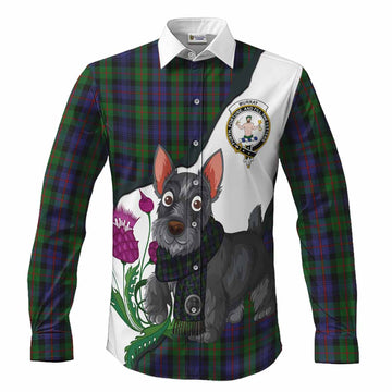 Murray Scottish Terrier Tartan Crest Long Sleeve Button Shirts Thistle Heritage Art