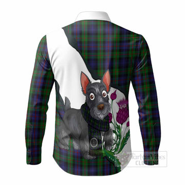 Murray Scottish Terrier Tartan Crest Long Sleeve Button Shirts Thistle Heritage Art