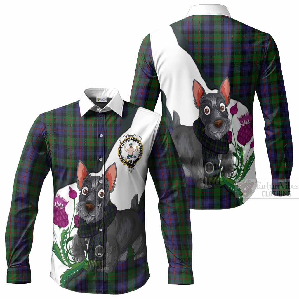 Murray Scottish Terrier Tartan Crest Long Sleeve Button Shirts Thistle Heritage Art