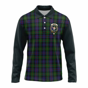 Murray Tartan Accent Long Sleeve Polo Shirt with Family Crest