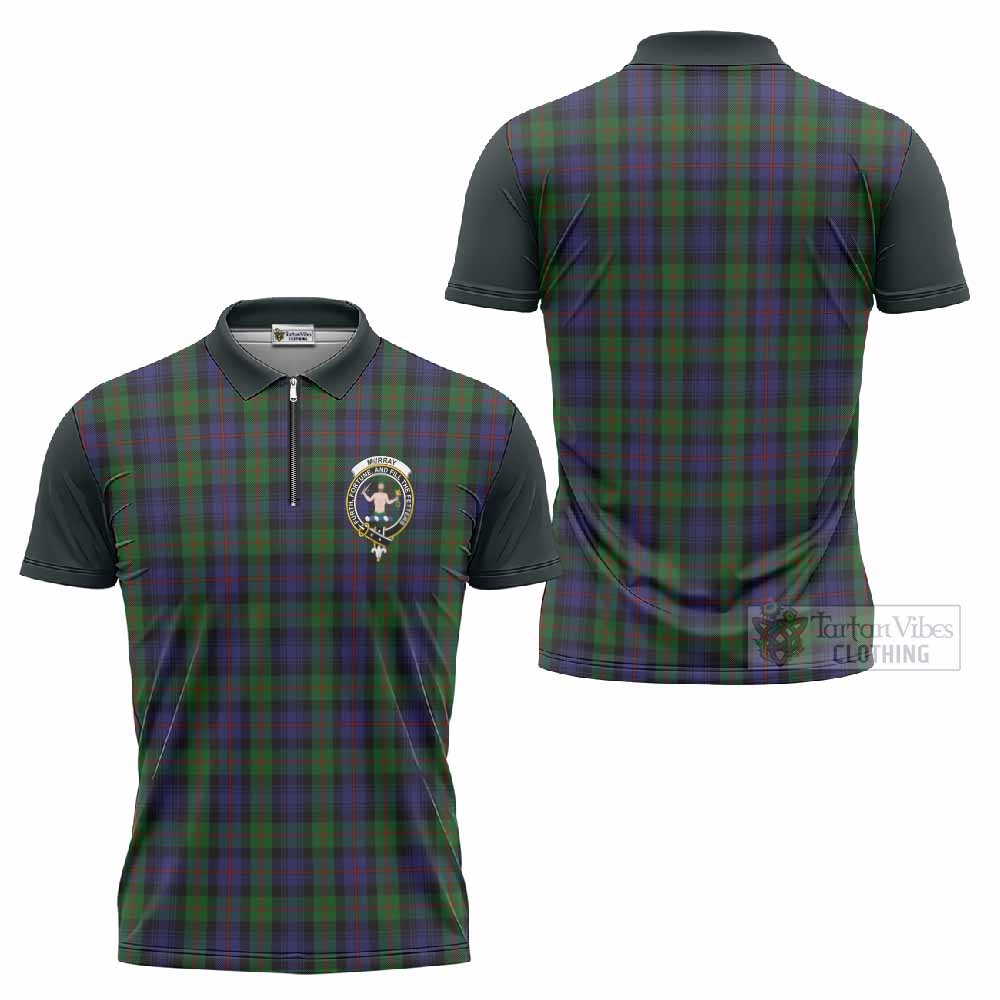 Murray Tartan Accent Zipper Polo Shirt with Family Crest