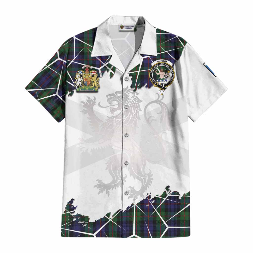 Murray Tartan Cotton Hawaiian Shirt with Family Crest and Lion Rampant Grunge Style