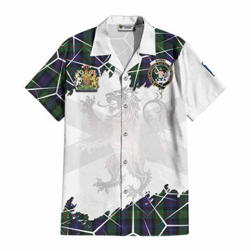 Murray Tartan Cotton Hawaiian Shirt with Family Crest and Lion Rampant Grunge Style