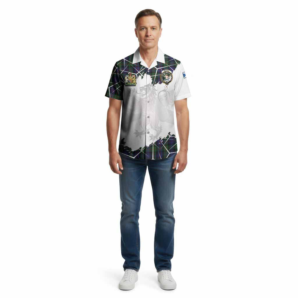 Murray Tartan Cotton Hawaiian Shirt with Family Crest and Lion Rampant Grunge Style