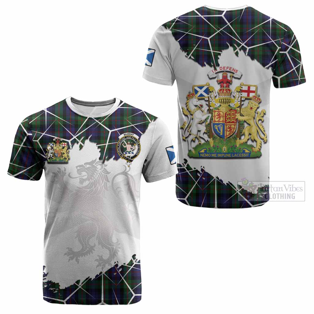 Murray Tartan Cotton T-shirt with Family Crest and Lion Rampant Grunge Style