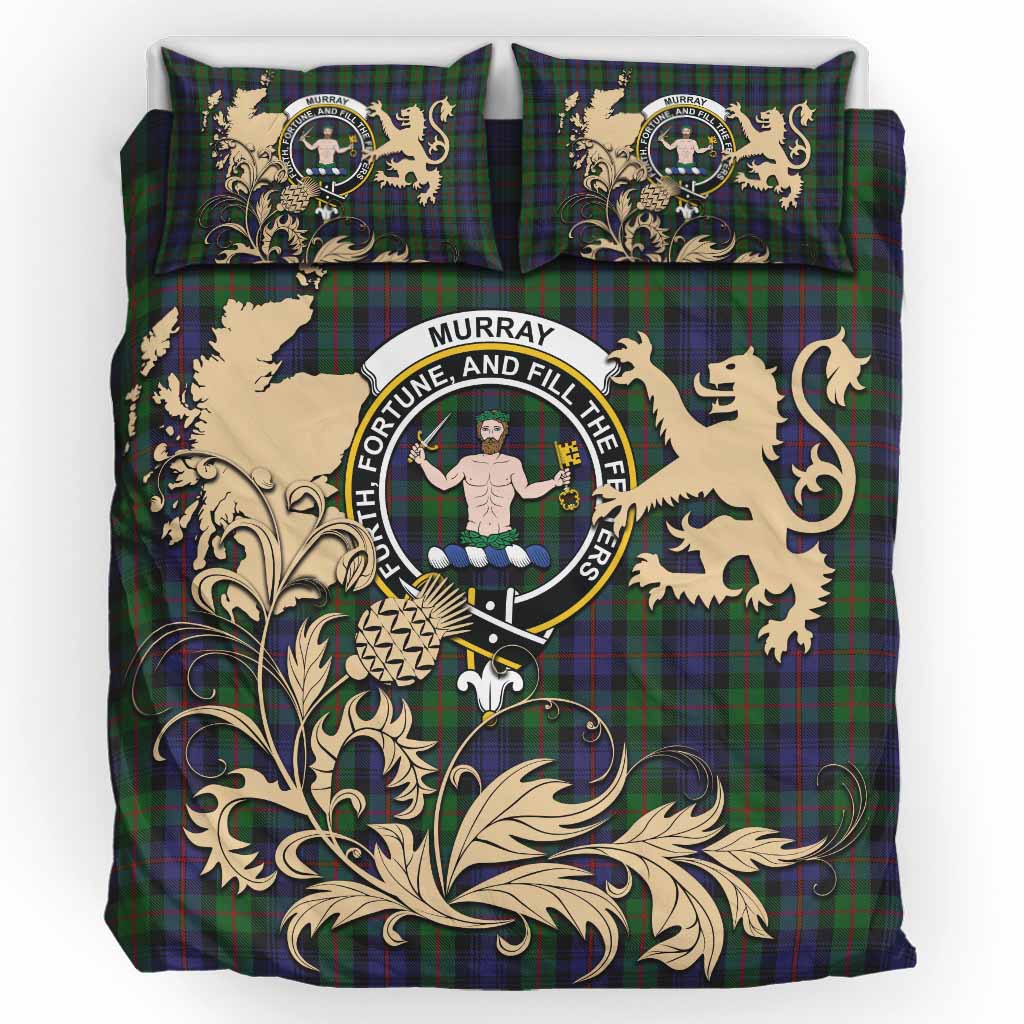 Murray Tartan Crest Bedding Set with Scottish Iconic Symbols 