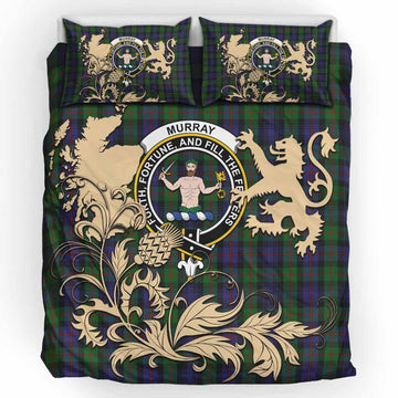 Murray Tartan Crest Bedding Set with Scottish Iconic Symbols 