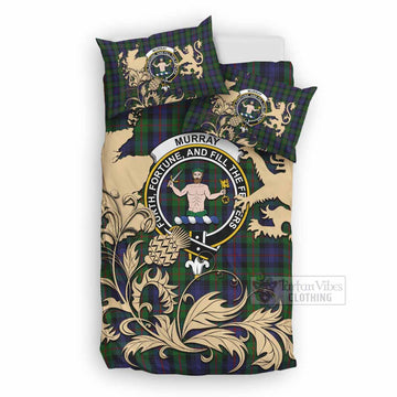 Murray Tartan Crest Bedding Set with Scottish Iconic Symbols 
