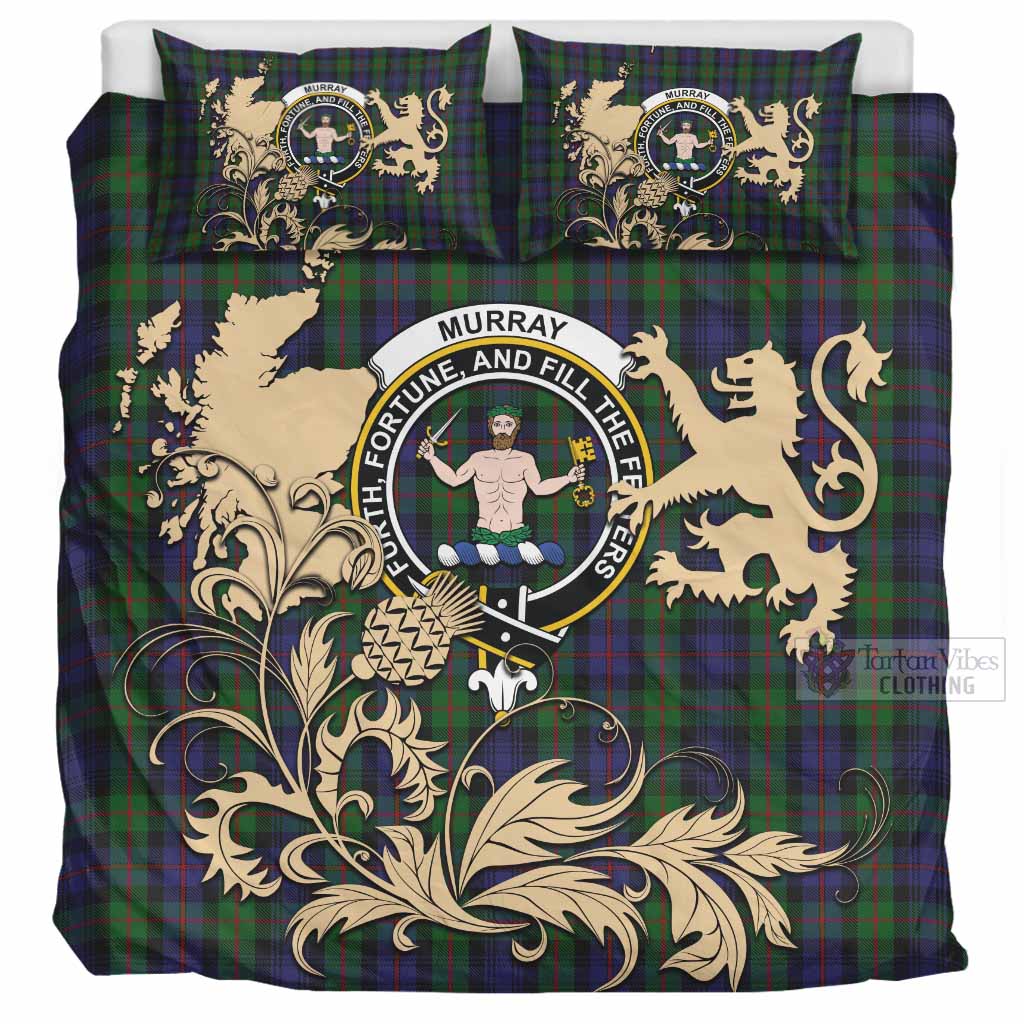 Murray Tartan Crest Bedding Set with Scottish Iconic Symbols 
