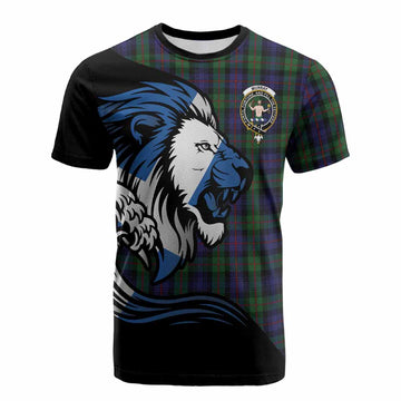 Murray Tartan Crest Cotton T-shirt Scottish Golden Lions Wave Flow