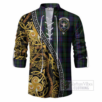 Murray Tartan Crest Ghillie Shirt Celtic Knot and Triple Trickle Spiral Symbols