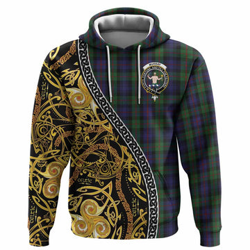 Murray Tartan Crest Hoodie Celtic Knot and Triple Trickle Spiral Symbols