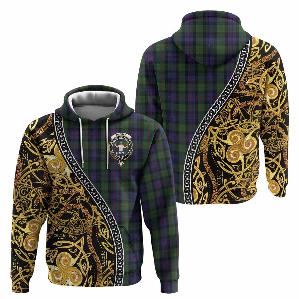 Murray Tartan Crest Hoodie Celtic Knot and Triple Trickle Spiral Symbols
