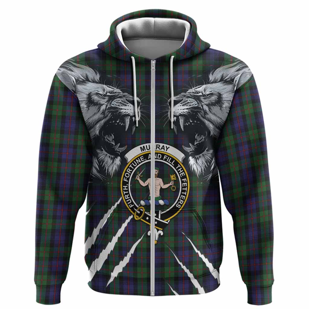 Murray Tartan Crest Hoodie Ferocious Lion Style