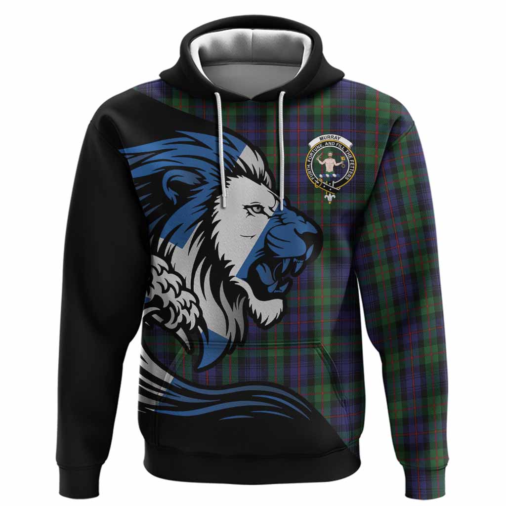 Murray Tartan Crest Hoodie Scottish Golden Lions Wave Flow