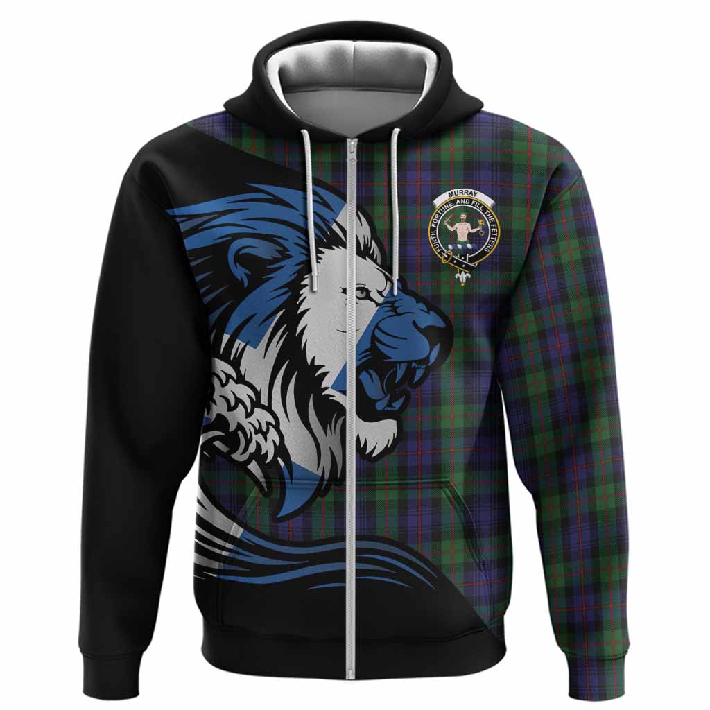 Murray Tartan Crest Hoodie Scottish Golden Lions Wave Flow