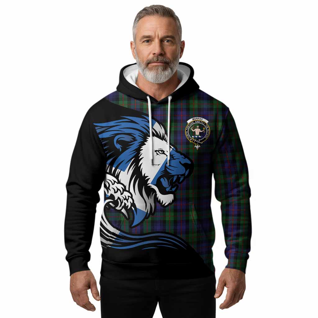 Murray Tartan Crest Hoodie Scottish Golden Lions Wave Flow
