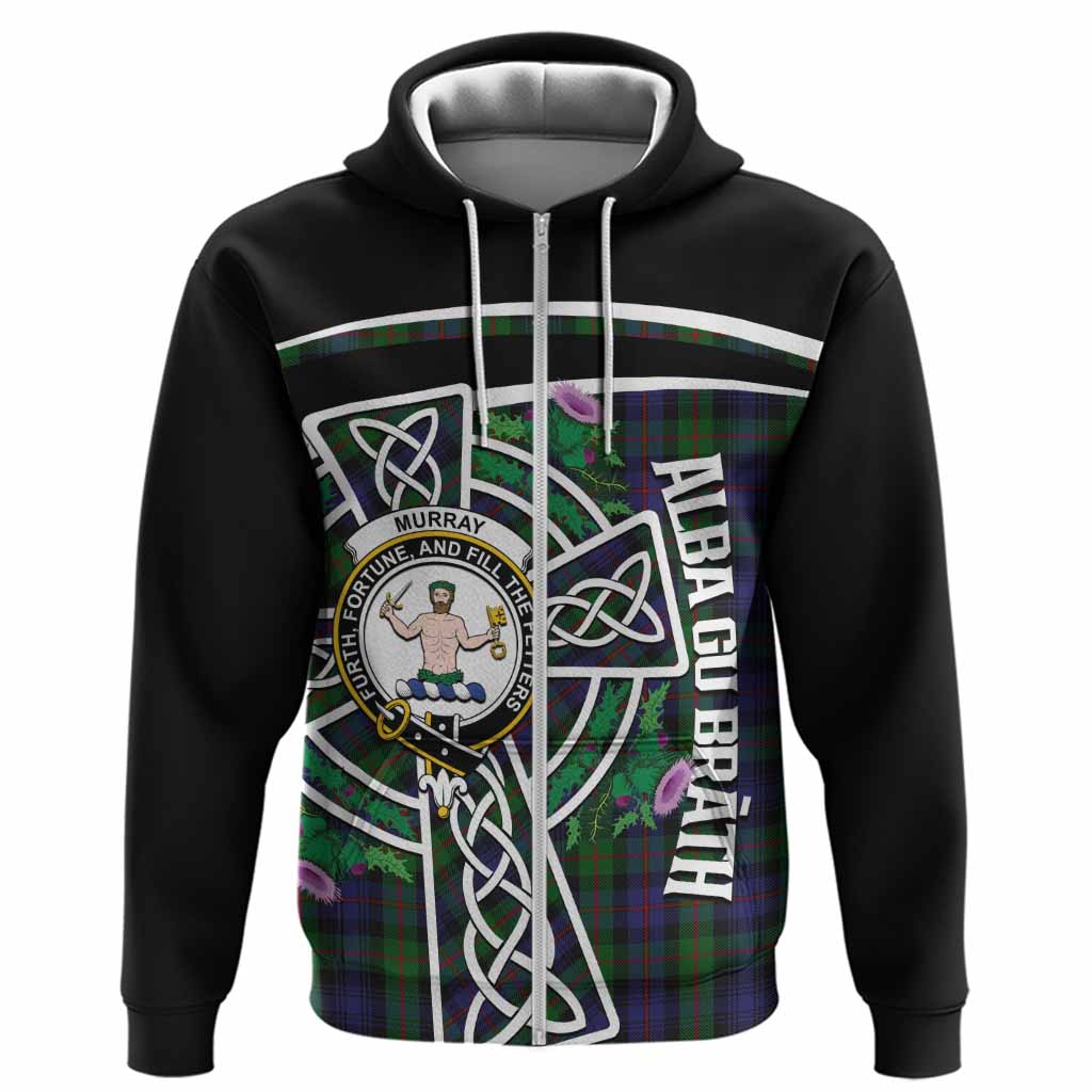 Murray Tartan Crest Hoodie Scottish Thistle Celtic Cross Alba Gu Brath