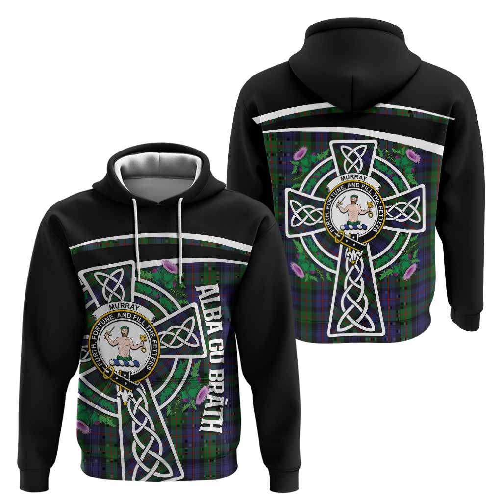 Murray Tartan Crest Hoodie Scottish Thistle Celtic Cross Alba Gu Brath