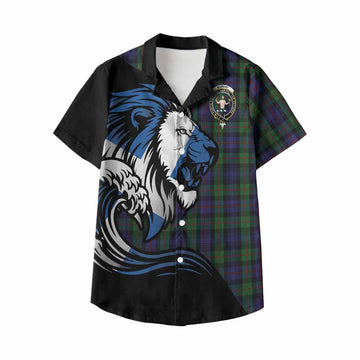 Murray Tartan Crest Kid Hawaiian Shirt Scottish Golden Lions Wave Flow