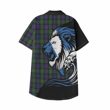 Murray Tartan Crest Kid Hawaiian Shirt Scottish Golden Lions Wave Flow