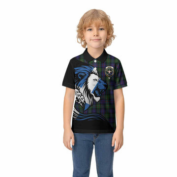 Murray Tartan Crest Kid Polo Shirt Scottish Golden Lions Wave Flow