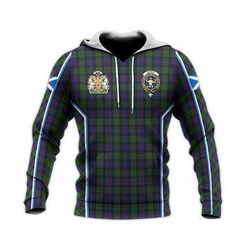 Murray Tartan Crest Knitted Hoodie Scotland Coat of Arm Flag Style