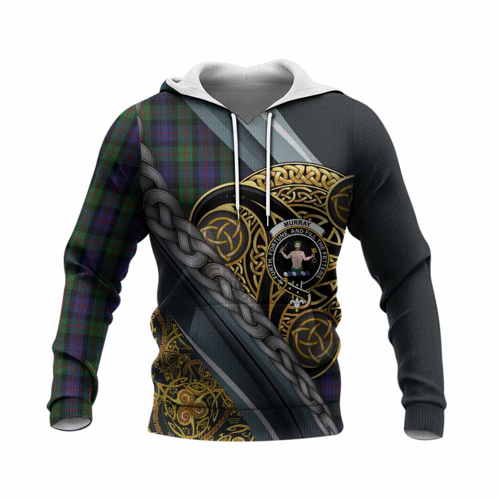 Murray Tartan Crest Knitted Hoodie Scottish Triskele Celtic
