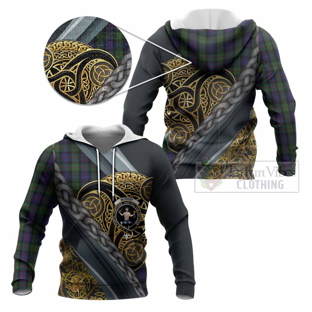 Murray Tartan Crest Knitted Hoodie Scottish Triskele Celtic
