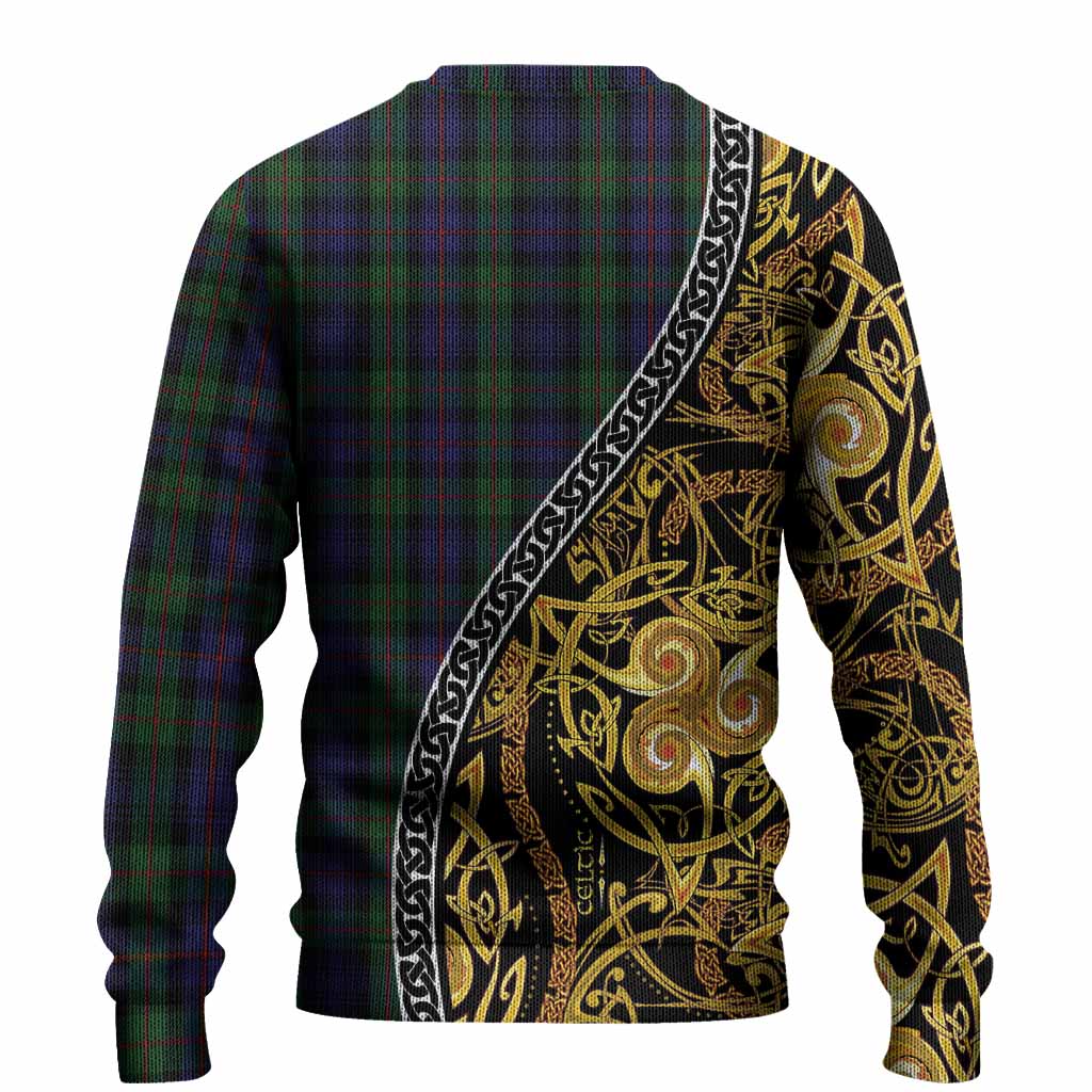 Murray Tartan Crest Knitted Sweater Celtic Knot and Triple Trickle Spiral Symbols
