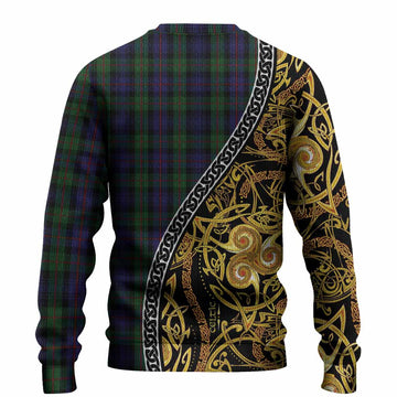 Murray Tartan Crest Knitted Sweater Celtic Knot and Triple Trickle Spiral Symbols