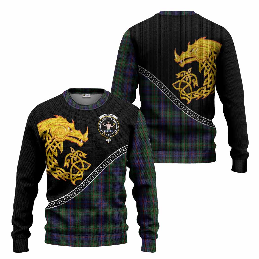 Murray Tartan Crest Knitted Sweater Legendary Dragon Knot Half Style