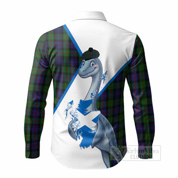 Murray Tartan Crest Loch Ness Monster Long Sleeve Button Shirts Nessie Scottish Map Tha Gradh Agam Air Alba