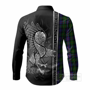 Murray Tartan Crest Long Sleeve Button Shirts Norse Mythology Viking Odin Crow Tattoo