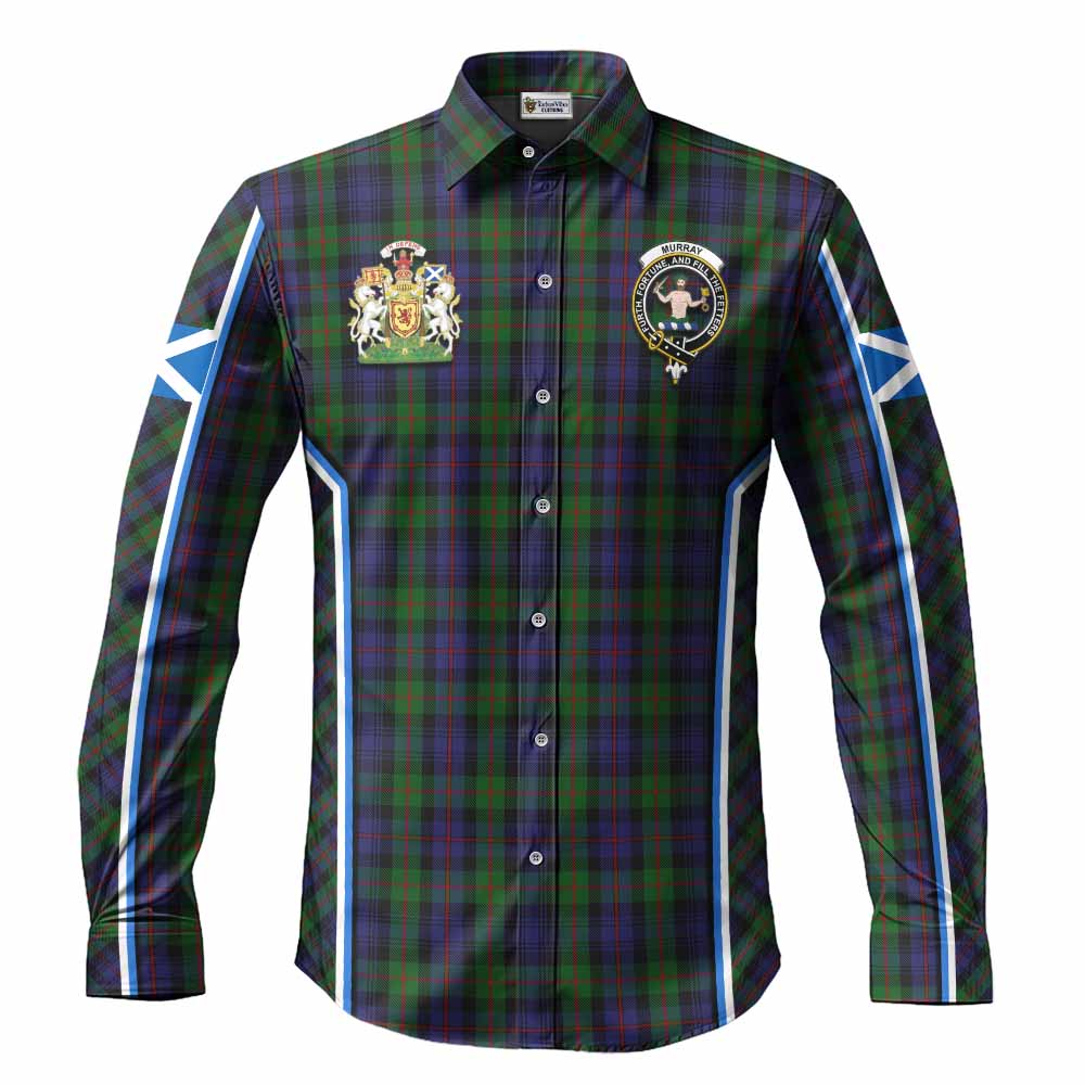 Murray Tartan Crest Long Sleeve Button Shirts Scotland Coat of Arm Flag Style - Tartan Vibes Clothing