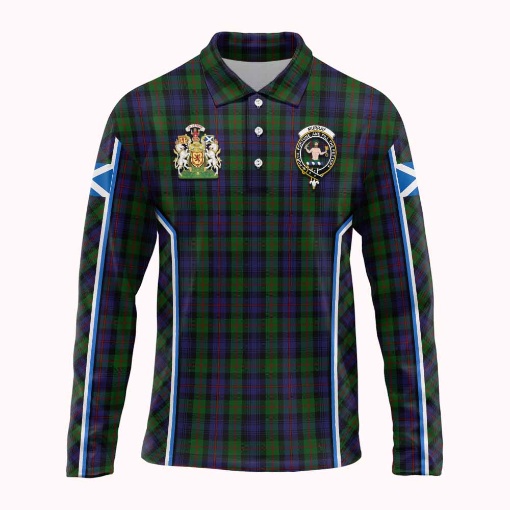 Murray Tartan Crest Long Sleeve Polo Shirt Scotland Coat of Arm Flag Style - Tartan Vibes Clothing