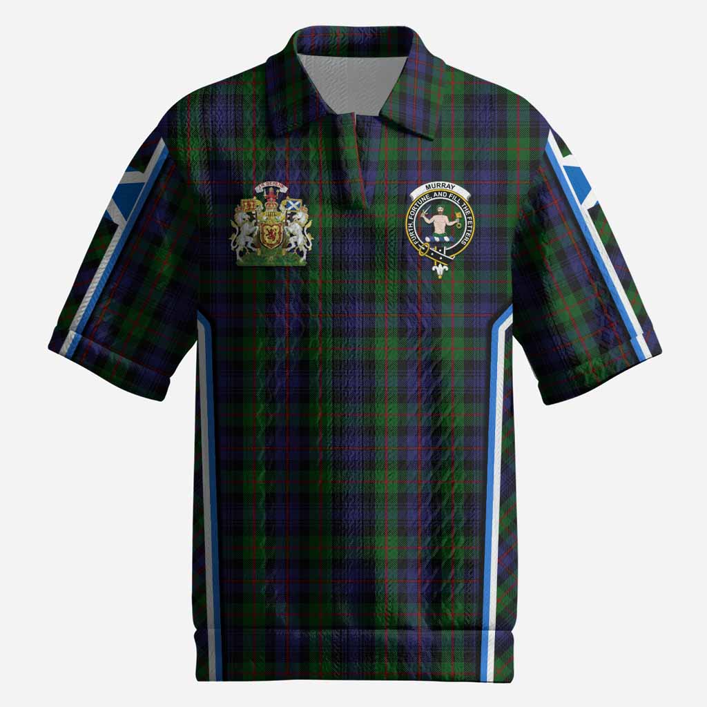 Murray Tartan Crest Men’s Polo Sweater Top Scotland Coat of Arm Flag Style