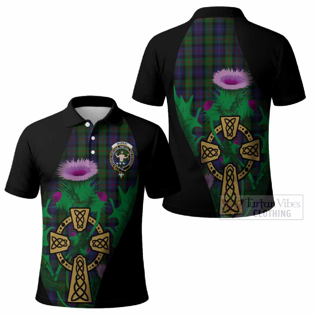 Murray Tartan Crest Polo Shirt Celtic Cross Thistle Flowers