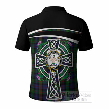 Murray Tartan Crest Polo Shirt Scottish Thistle Celtic Cross Alba Gu Brath