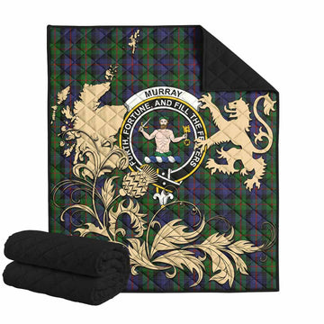 Murray Tartan Crest Premium Quilt with Scottish Iconic Symbols 