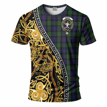 Murray Tartan Crest T-Shirt Celtic Knot and Triple Trickle Spiral Symbols