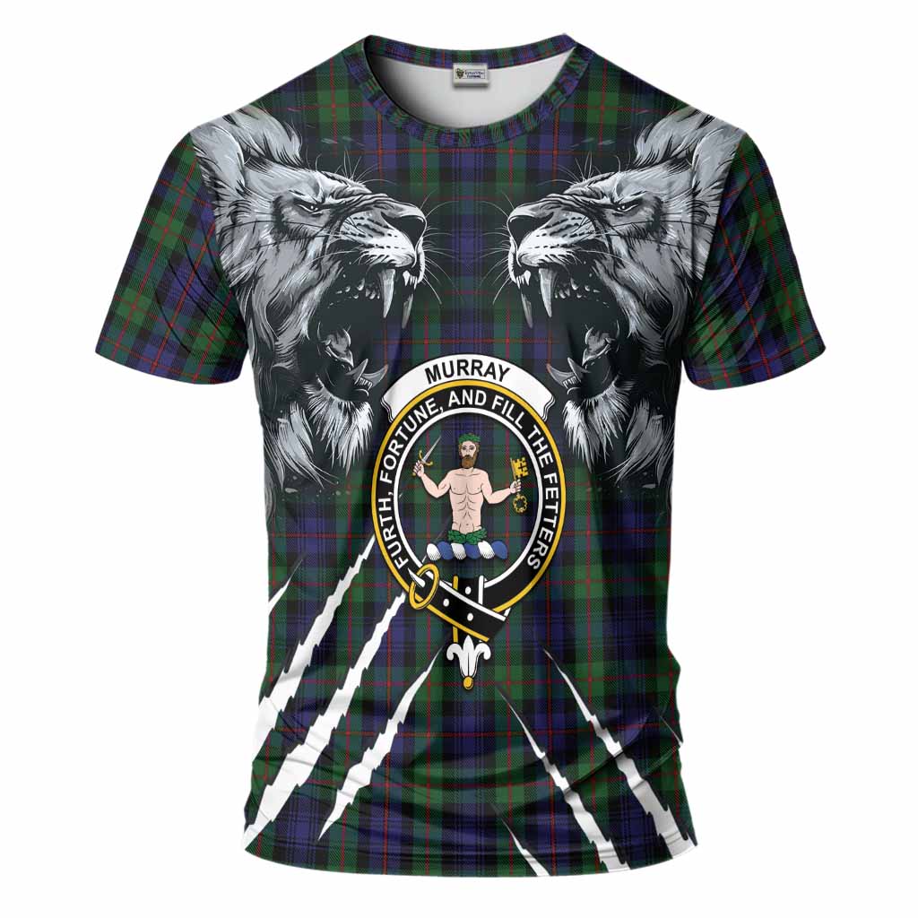 Murray Tartan Crest T-Shirt Ferocious Lion Style