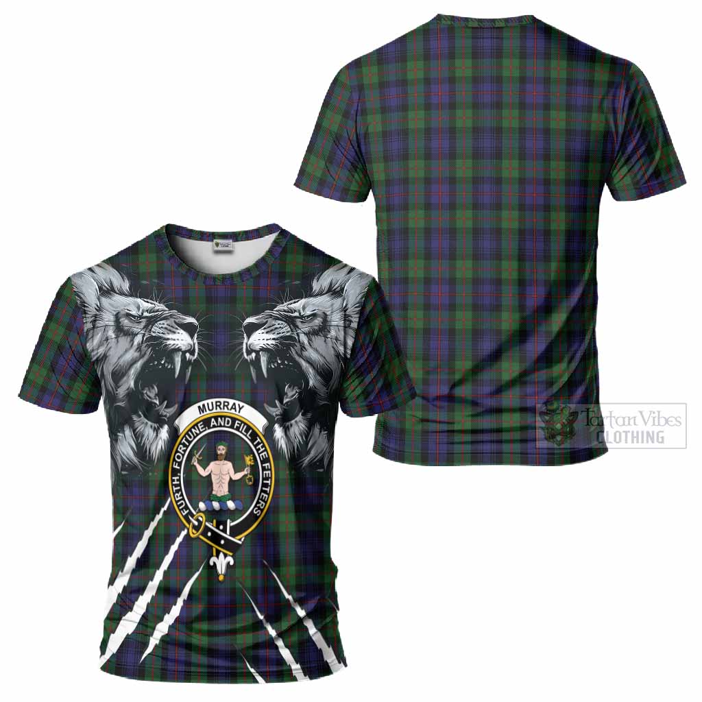Murray Tartan Crest T-Shirt Ferocious Lion Style