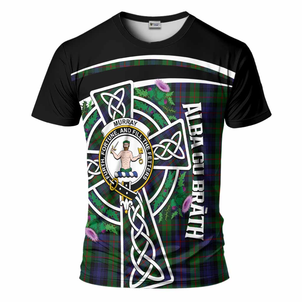 Murray Tartan Crest T-Shirt Scottish Thistle Celtic Cross Alba Gu Brath