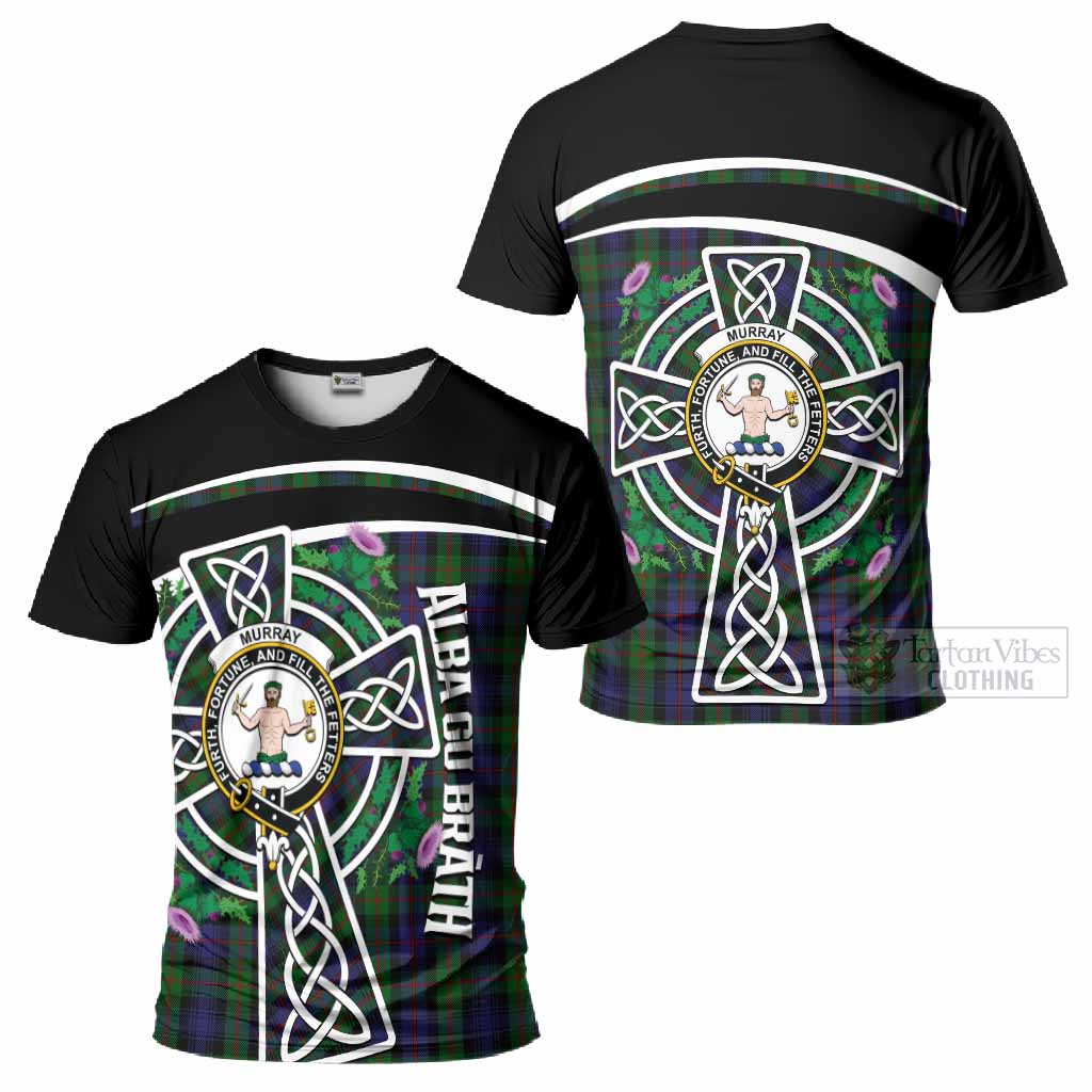 Murray Tartan Crest T-Shirt Scottish Thistle Celtic Cross Alba Gu Brath