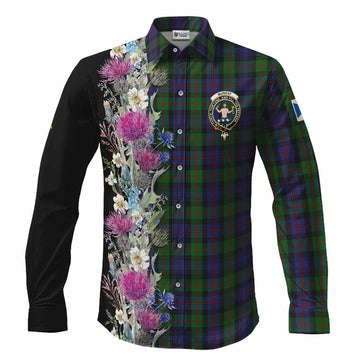 Murray Tartan Crest Thistle Floral Long Sleeve Button Shirts Men's Shirt S - Tartan Vibes Clothing