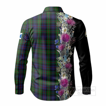 Murray Tartan Crest Thistle Floral Long Sleeve Button Shirts - Tartan Vibes Clothing
