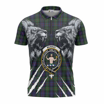 Murray Tartan Crest Zipper Polo Shirt Ferocious Lion Style